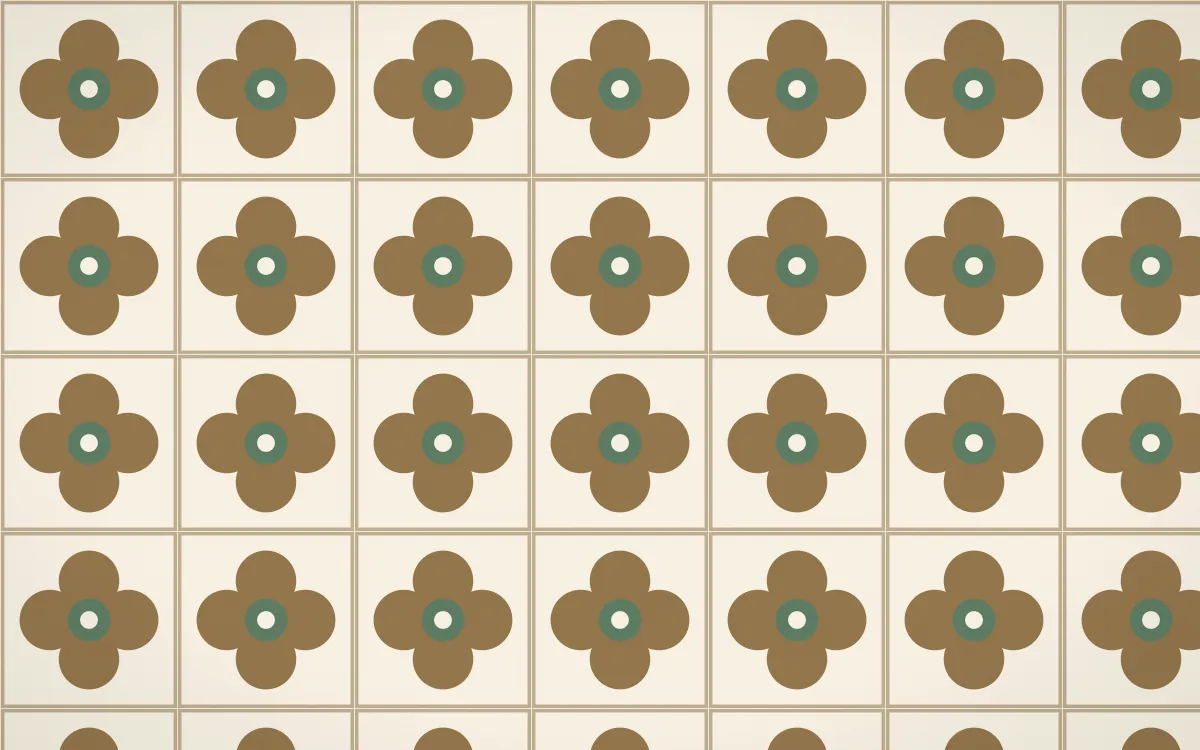 Cotswold Stone Quatrefoil Tile — light orange, green and beige azulejo background