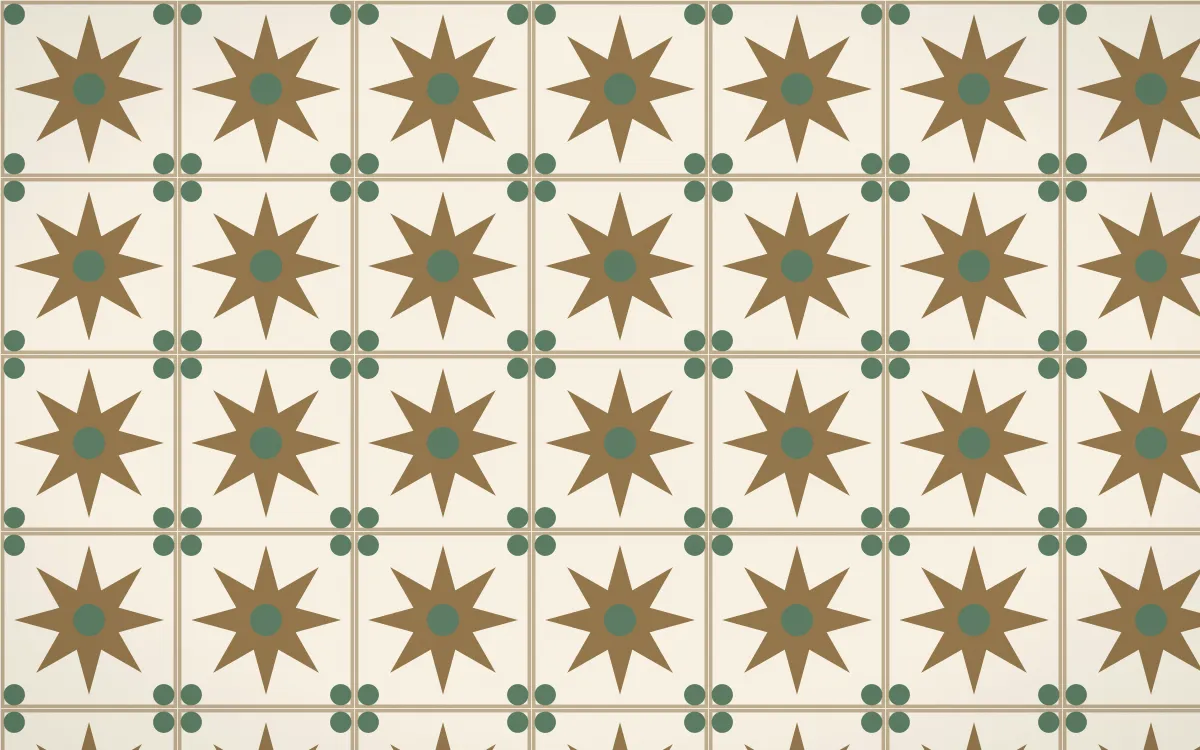 Cotswold Stone Star Tile — light orange, green and beige azulejo background