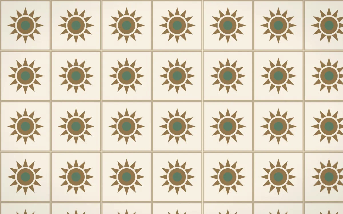 Cotswold Stone Sunburst Tile — light orange, green and beige azulejo background