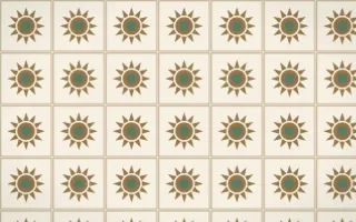 Cotswold Stone Sunburst Tile — light orange, green and beige azulejo background