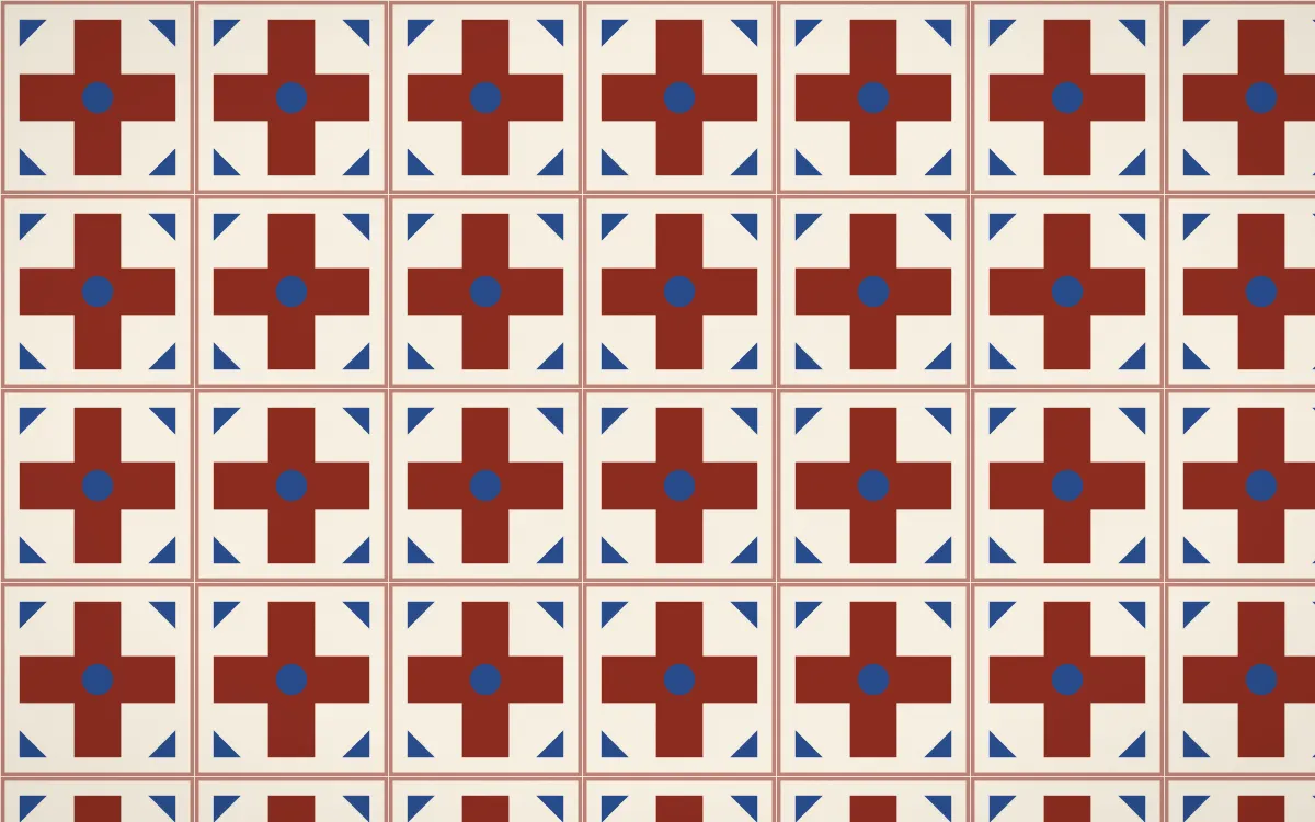 Cusco Weave Cross Tile — light red, blue and beige azulejo background