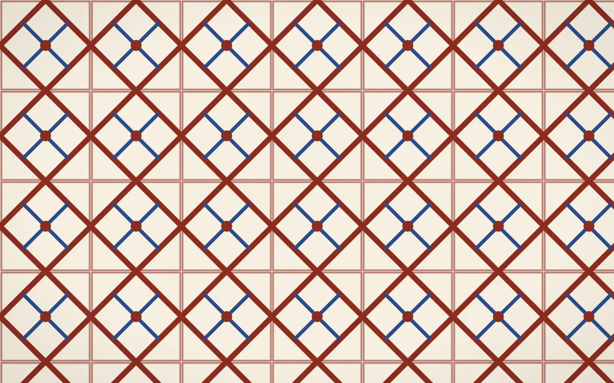 Cusco Weave Lattice Tile — light red, blue and beige azulejo background