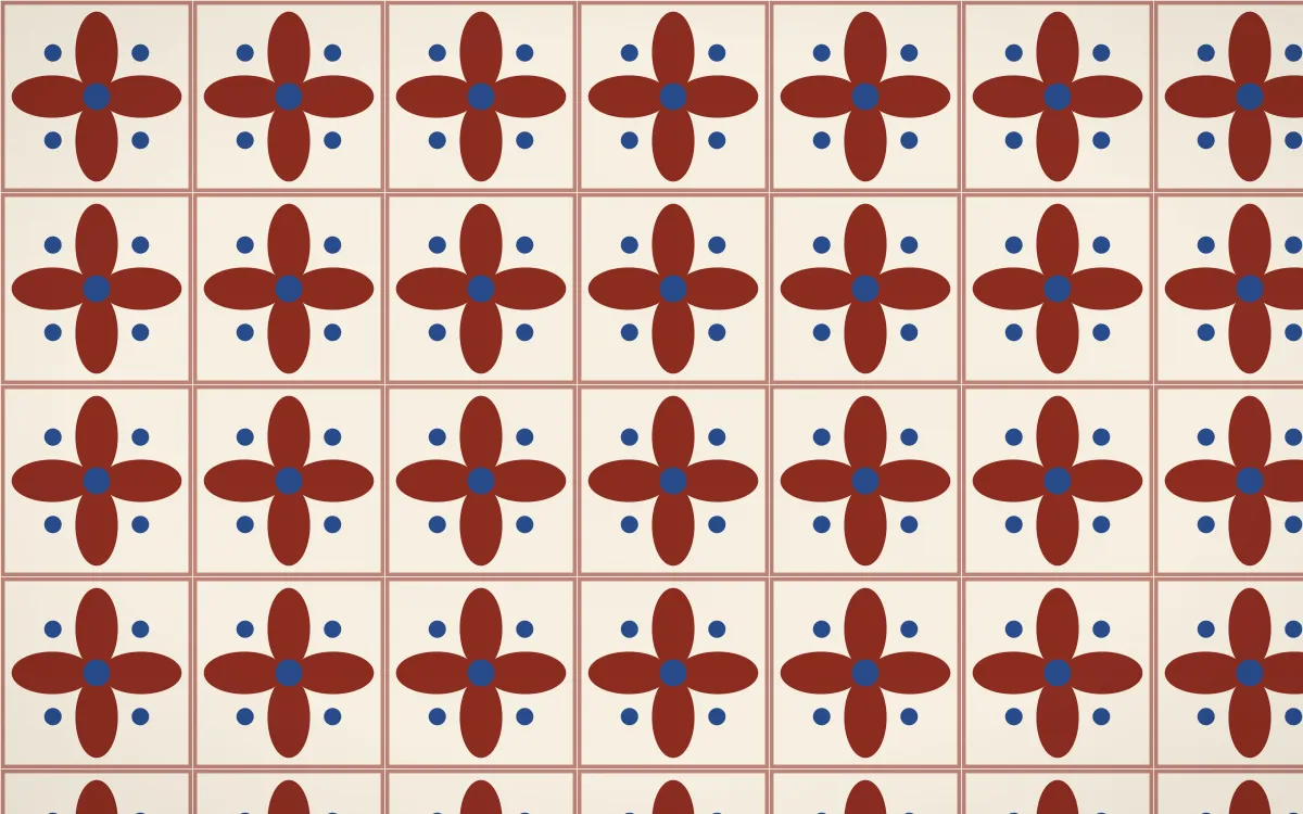 Cusco Weave Petal Tile — light red, blue and beige azulejo background