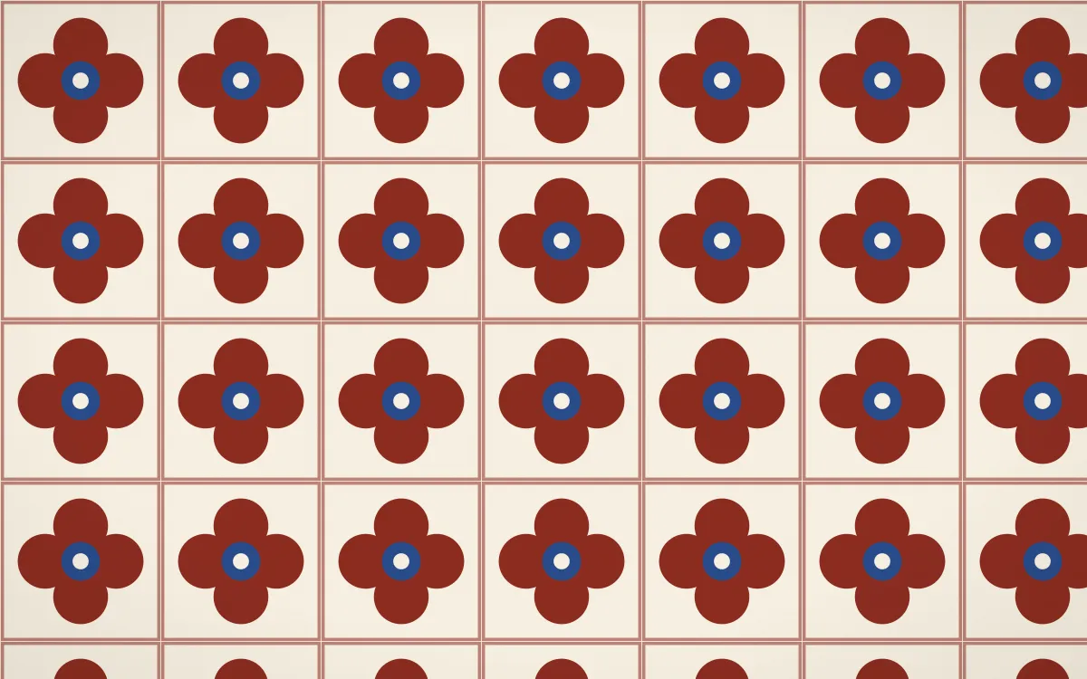 Cusco Weave Quatrefoil Tile — light red, blue and beige azulejo background
