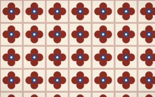 Cusco Weave Quatrefoil Tile — light red, blue and beige azulejo background