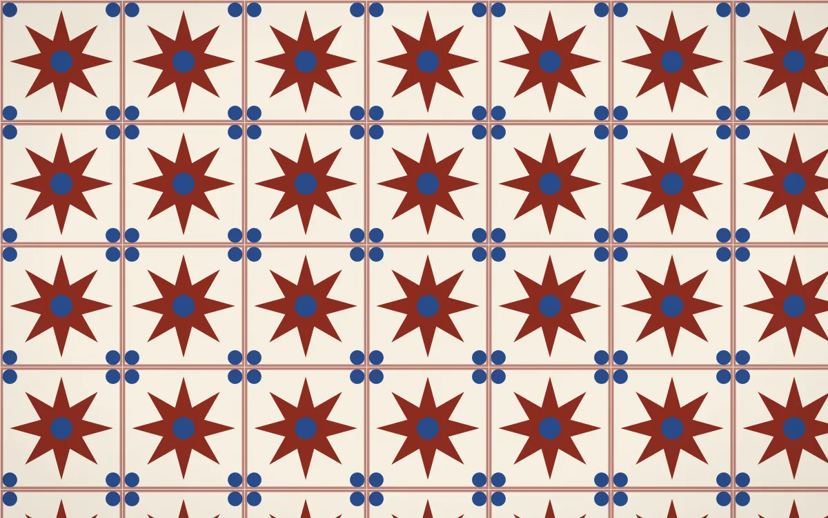 Cusco Weave Star Tile — light red, blue and beige azulejo background