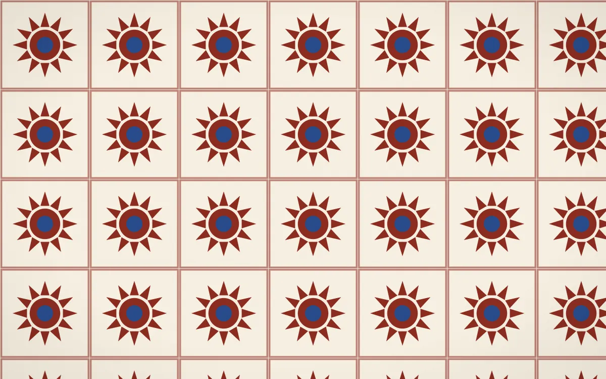 Cusco Weave Sunburst Tile — light red, blue and beige azulejo background