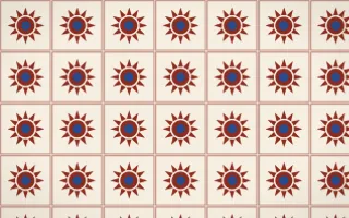 Cusco Weave Sunburst Tile — light red, blue and beige azulejo background