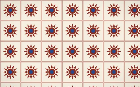 Cusco Weave Sunburst Tile — light red, blue and beige azulejo background