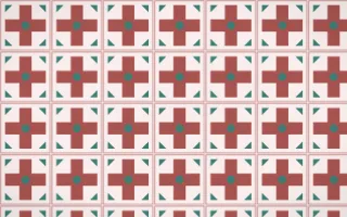 Damascus Rose Cross Tile — light red, teal and white azulejo background