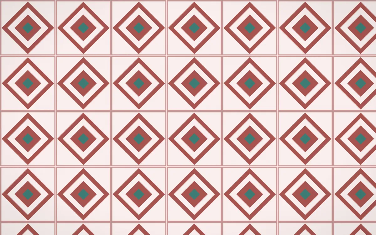 Damascus Rose Diamond Tile — light red, teal and white azulejo background
