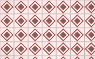 Damascus Rose Diamond Tile — light red, teal and white azulejo background