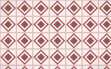 Damascus Rose Diamond Tile — light red, teal and white azulejo background