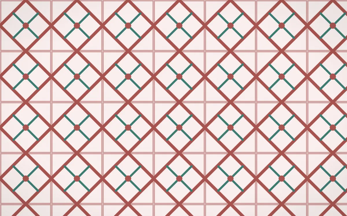 Damascus Rose Lattice Tile — light red, teal and white azulejo background