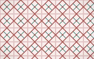 Damascus Rose Lattice Tile — light red, teal and white azulejo background