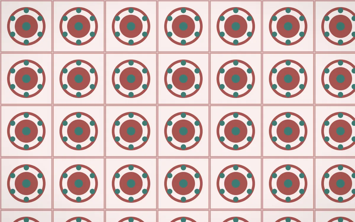 Damascus Rose Medallion Tile — light red, teal and white azulejo background
