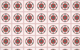 Damascus Rose Medallion Tile — light red, teal and white azulejo background