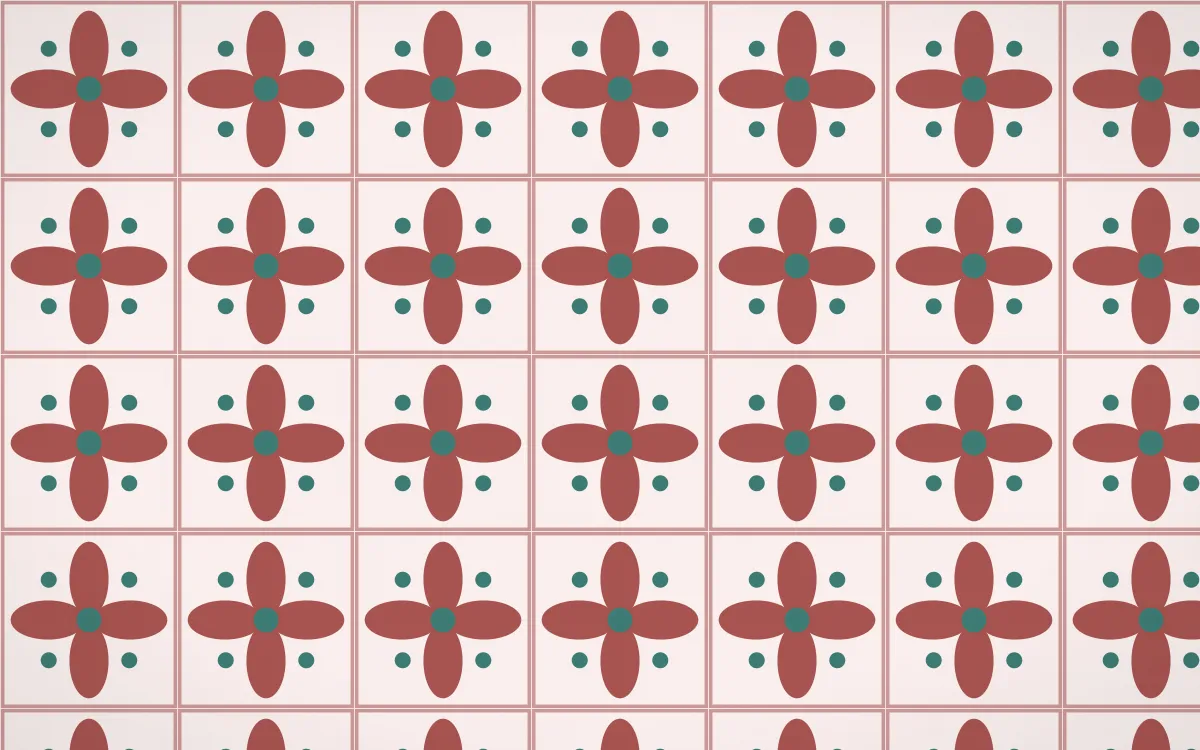 Damascus Rose Petal Tile — light red, teal and white azulejo background