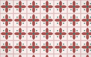 Damascus Rose Petal Tile — light red, teal and white azulejo background