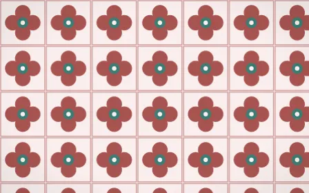 Damascus Rose Quatrefoil Tile — light red, teal and white azulejo background