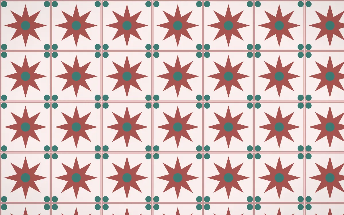 Damascus Rose Star Tile — light red, teal and white azulejo background