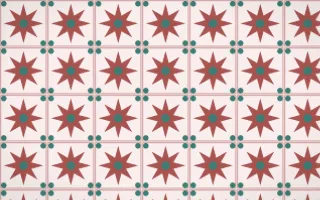Damascus Rose Star Tile — light red, teal and white azulejo background