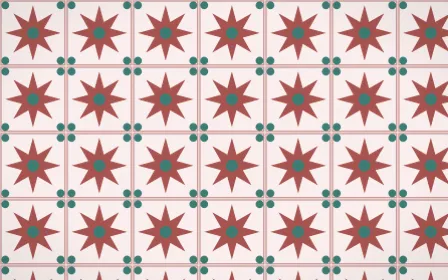 Damascus Rose Star Tile — light red, teal and white azulejo background