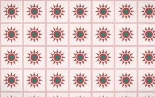 Damascus Rose Sunburst Tile — light red, teal and white azulejo background