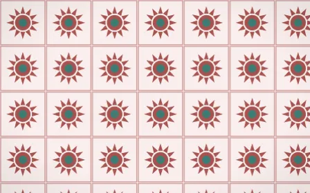 Damascus Rose Sunburst Tile — light red, teal and white azulejo background