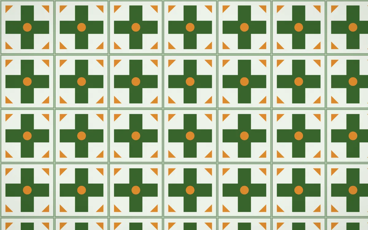 Emerald Isle Cross Tile — light green, orange and white azulejo background