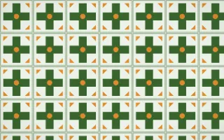 Emerald Isle Cross Tile — light green, orange and white azulejo background