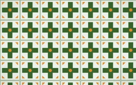 Emerald Isle Cross Tile — light green, orange and white azulejo background
