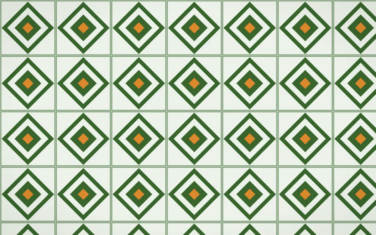 Emerald Isle Diamond Tile — light green, orange and white azulejo background