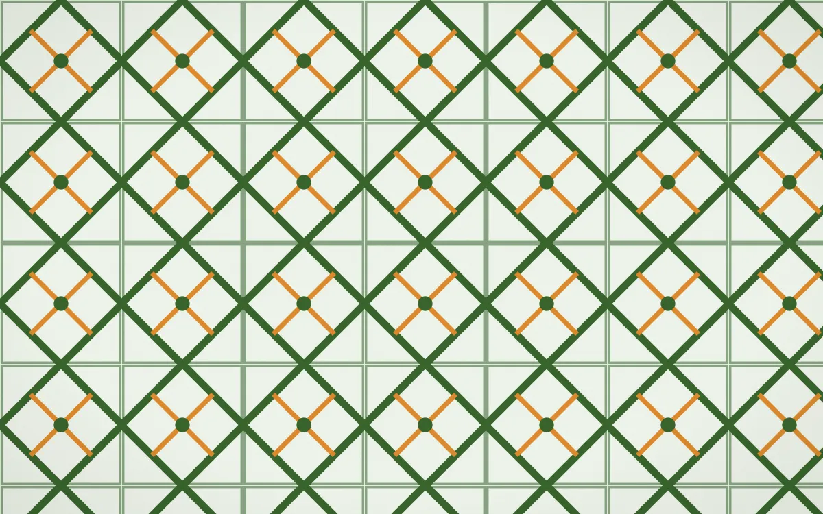 Emerald Isle Lattice Tile — light green, orange and white azulejo background