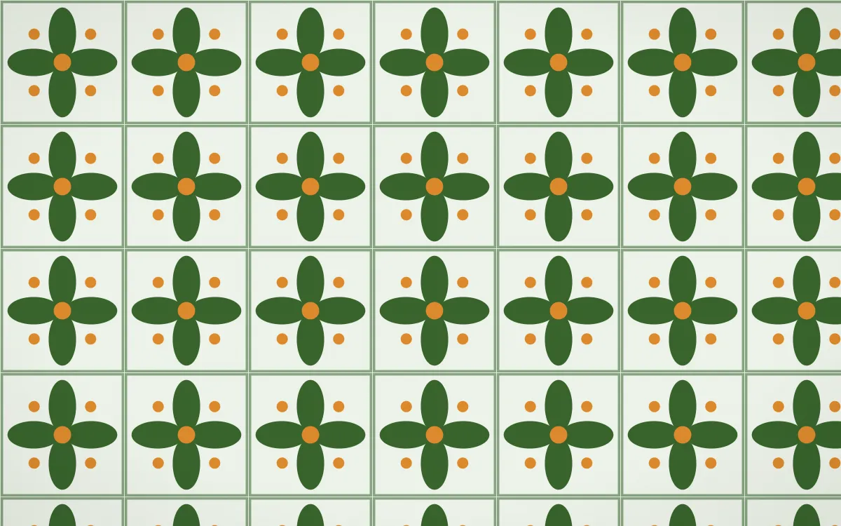Emerald Isle Petal Tile — light green, orange and white azulejo background
