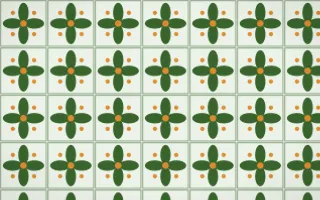 Emerald Isle Petal Tile — light green, orange and white azulejo background