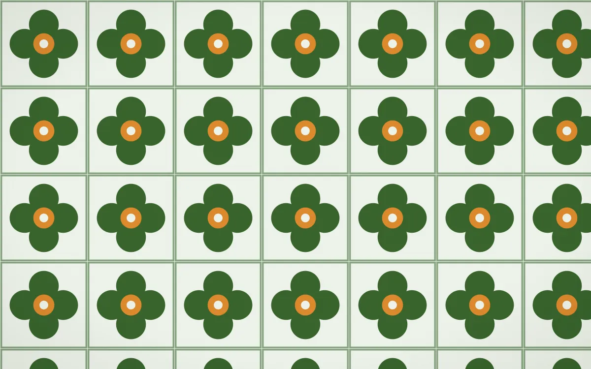 Emerald Isle Quatrefoil Tile — light green, orange and white azulejo background