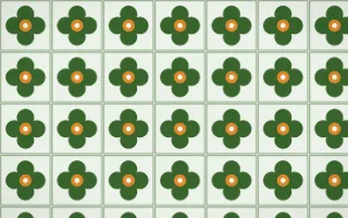 Emerald Isle Quatrefoil Tile — light green, orange and white azulejo background