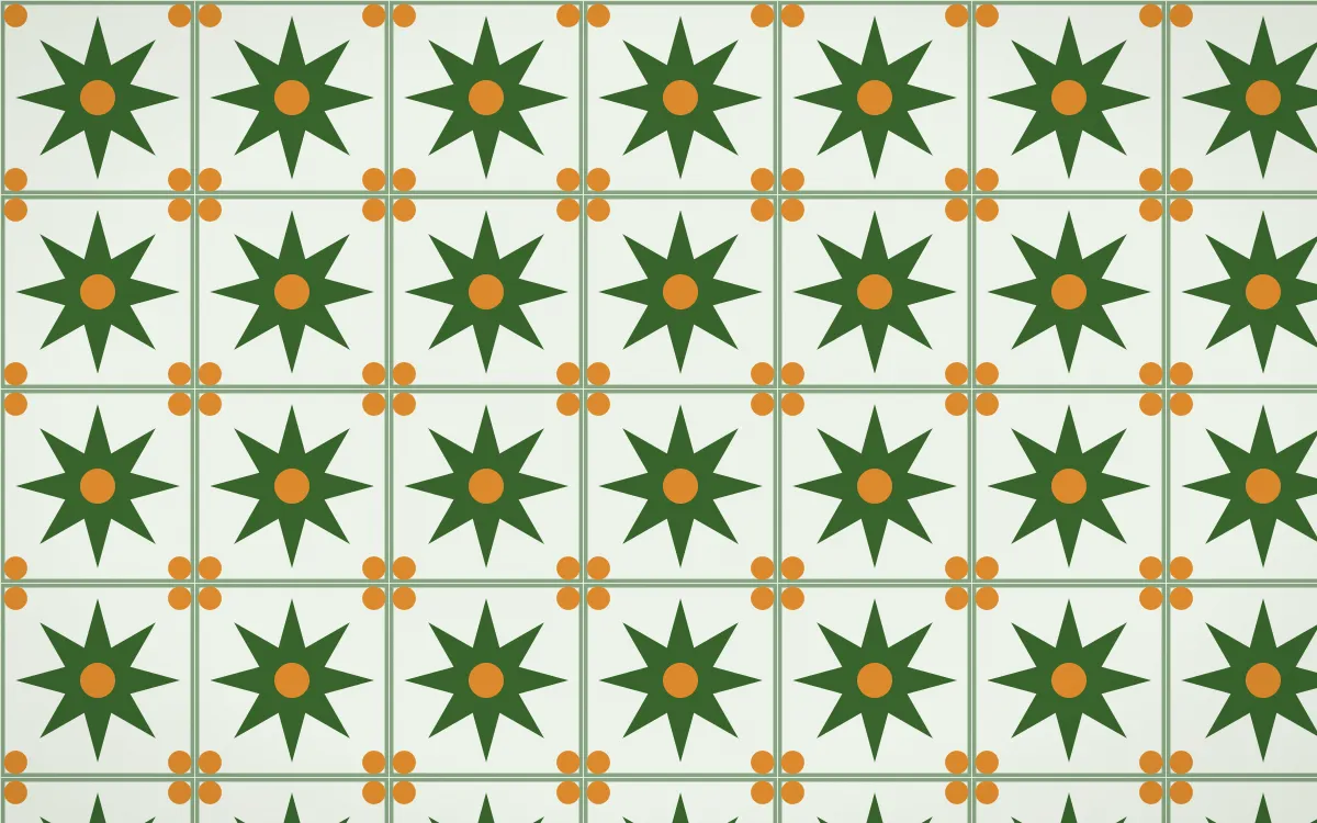 Emerald Isle Star Tile — light green, orange and white azulejo background