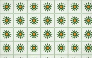 Emerald Isle Sunburst Tile — light green, orange and white azulejo background