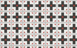 Edo Charcoal Cross Tile — light grey, red and white azulejo background