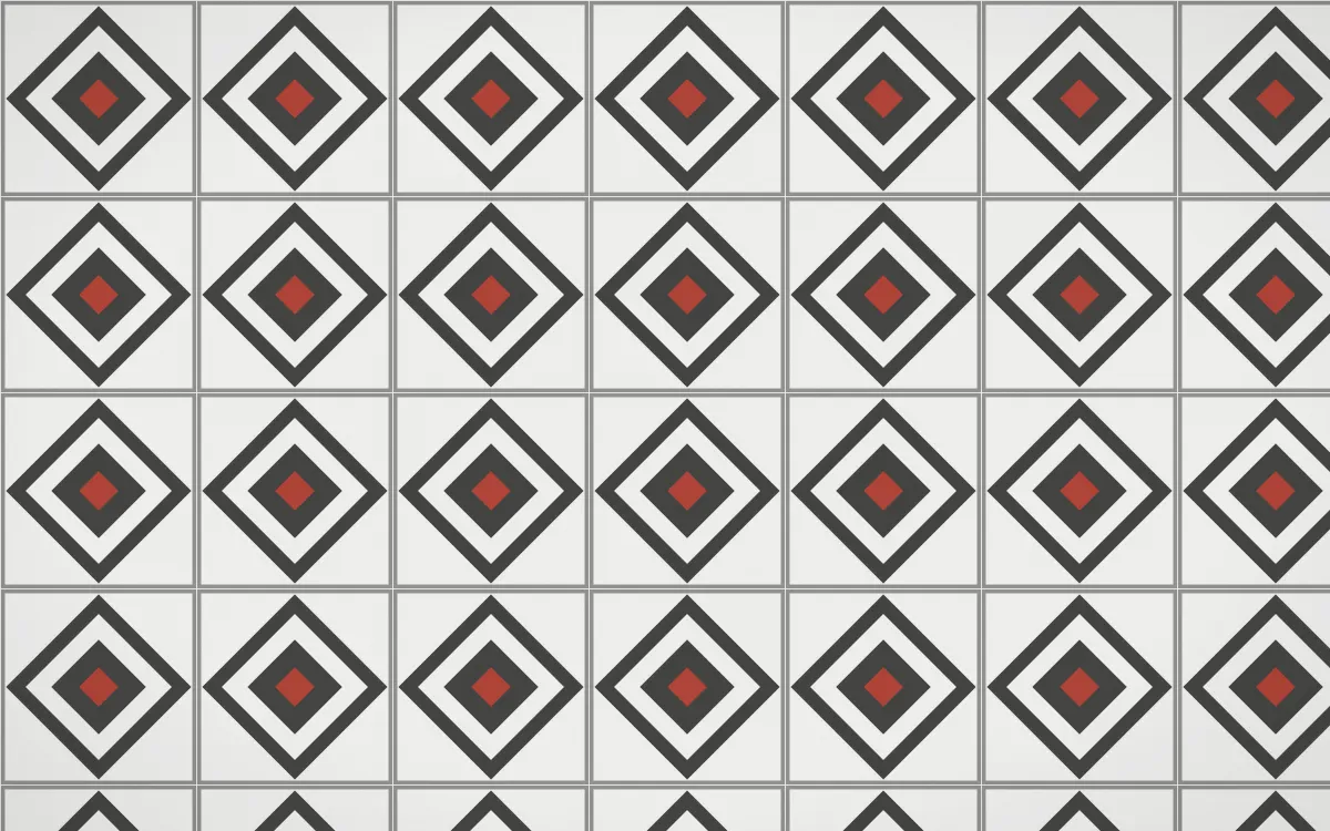 Edo Charcoal Diamond Tile — light grey, red and white azulejo background