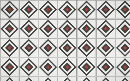 Edo Charcoal Diamond Tile — light grey, red and white azulejo background