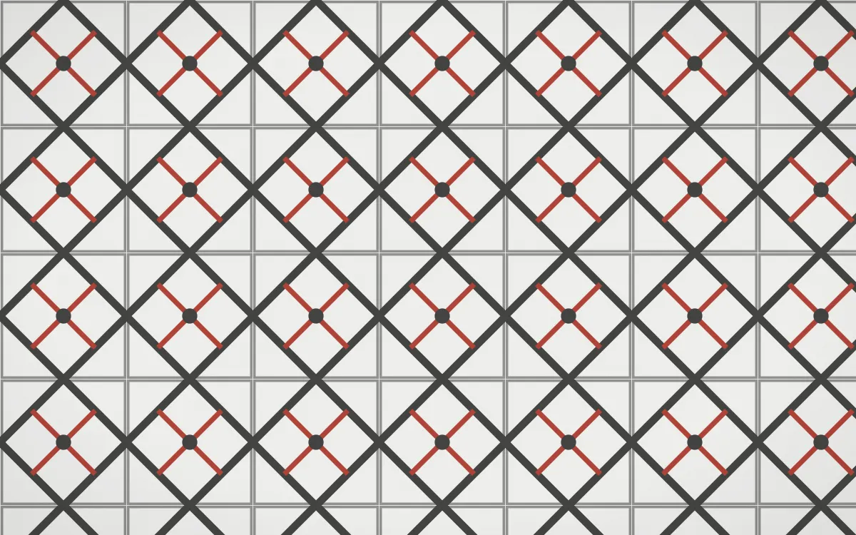 Edo Charcoal Lattice Tile — light grey, red and white azulejo background