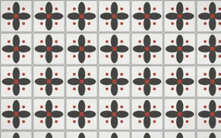 Edo Charcoal Petal Tile — light grey, red and white azulejo background