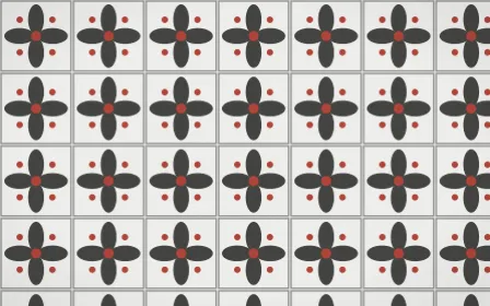 Edo Charcoal Petal Tile — light grey, red and white azulejo background