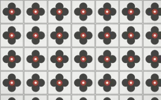 Edo Charcoal Quatrefoil Tile — light grey, red and white azulejo background