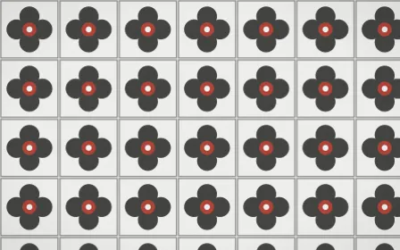 Edo Charcoal Quatrefoil Tile — light grey, red and white azulejo background