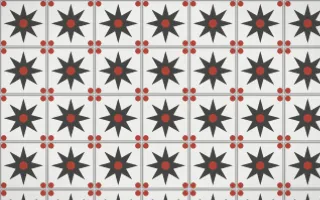 Edo Charcoal Star Tile — light grey, red and white azulejo background