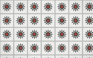 Edo Charcoal Sunburst Tile — light grey, red and white azulejo background